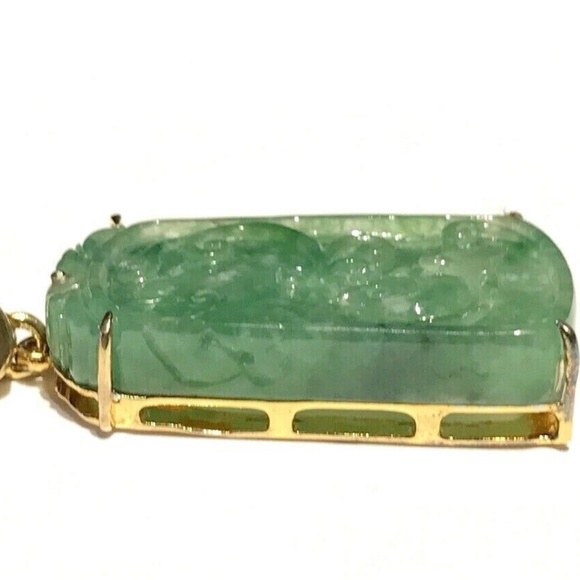 Vtg Signed Gilt 925 Sterling Carved Fish Jade Pendant Emerald Sapphire Ruby - Picture 7 of 12